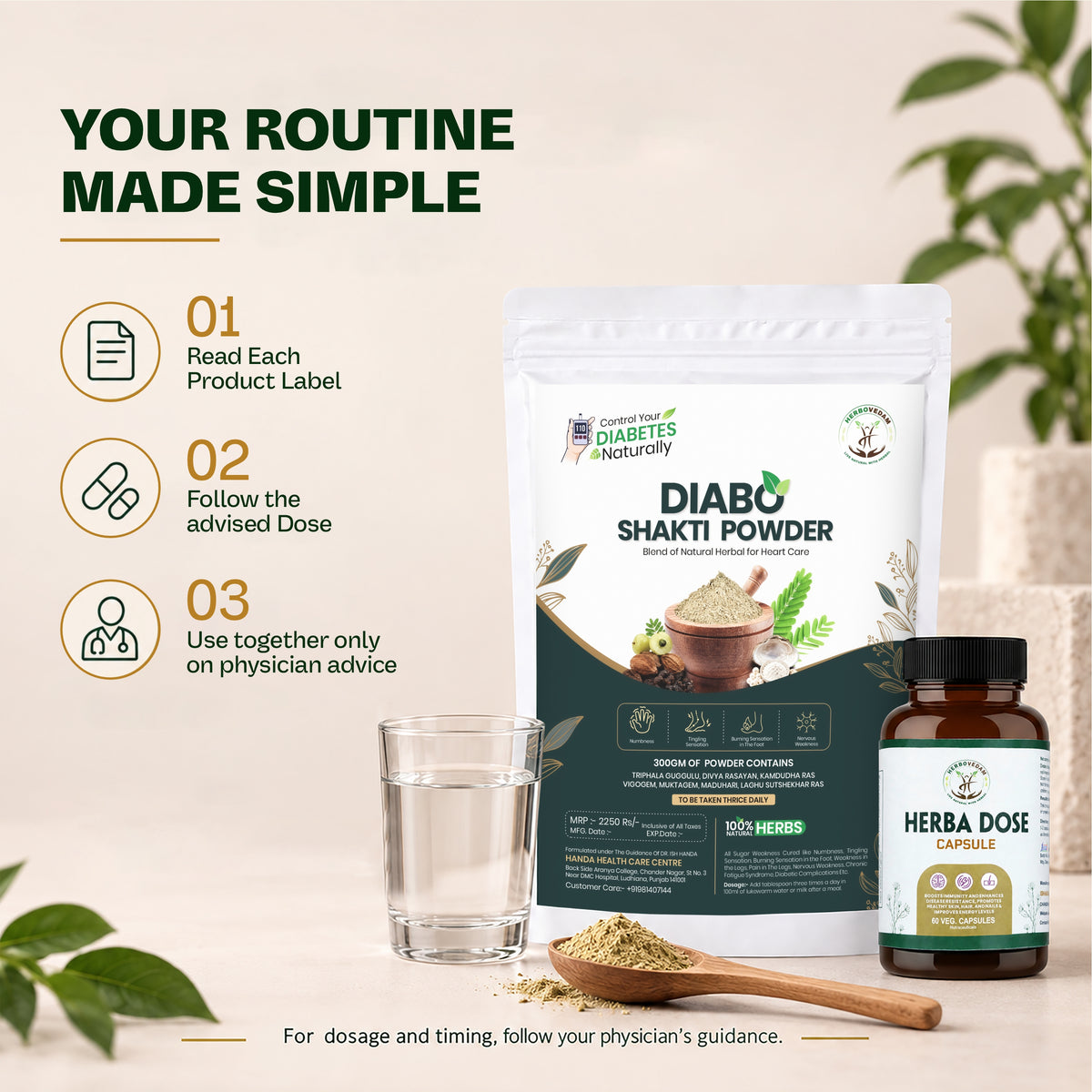 Herba Dose Capsules & Diabo Shakti Powder Wellness Combo